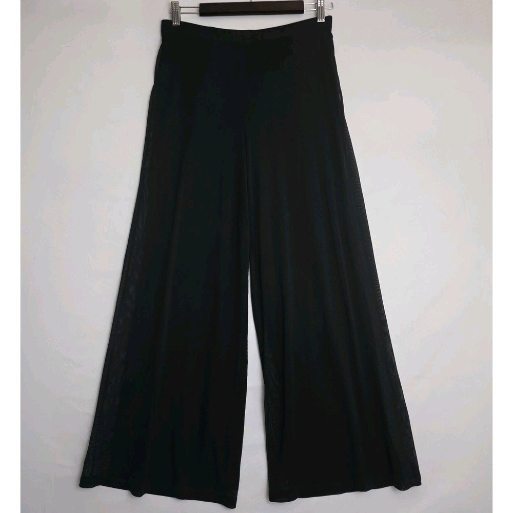 VTG 90s Tadashi Shoji Pants Womens M Black Sheer Overlay Wide Leg Palazzo Flowy